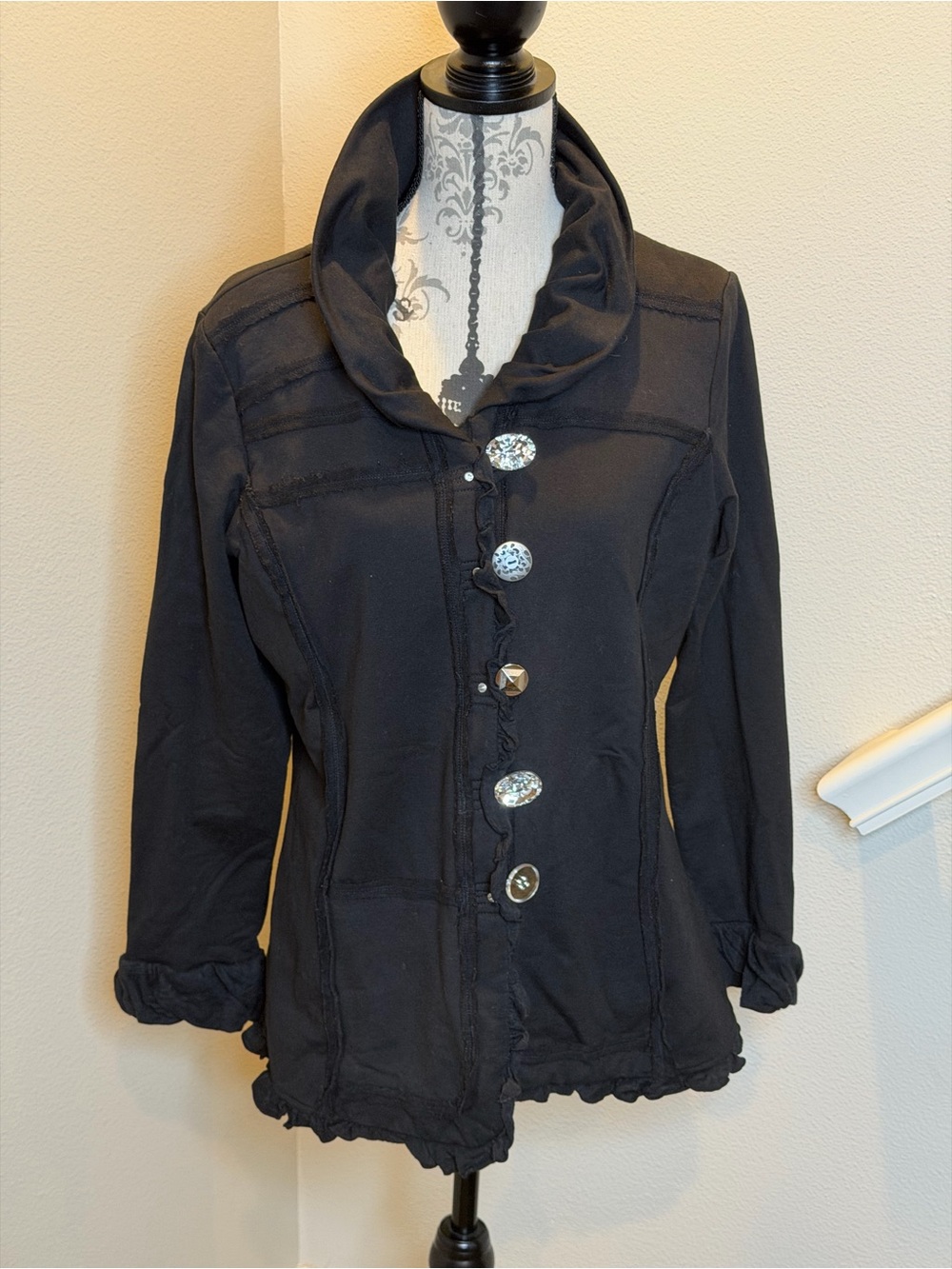 neon buddha Black Shawl Collar Button-Front Jacket